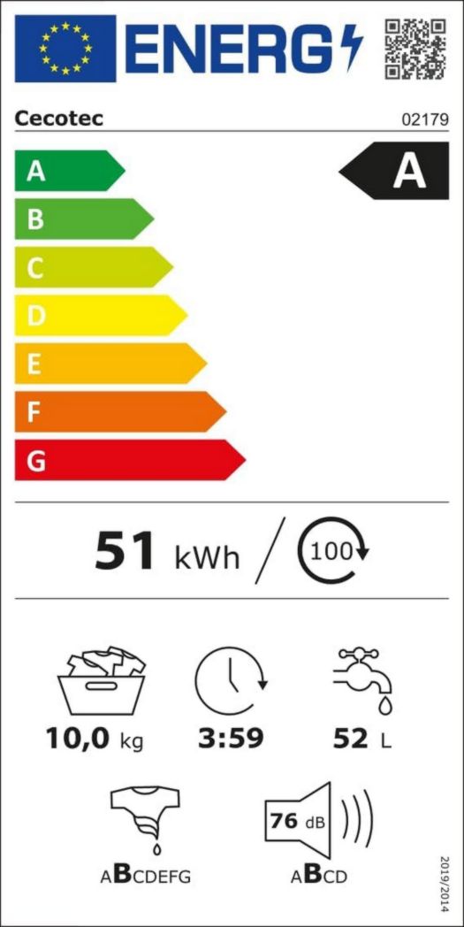 Lave-linge frontal Cecotec Bolero Dresscode 9410 Inverter A 9 kg. Puissance : 1 900 W, 1 400 tr/min réglable, 16 programmes, faible consommation d'énergie, vapeur, stérilisation du linge.