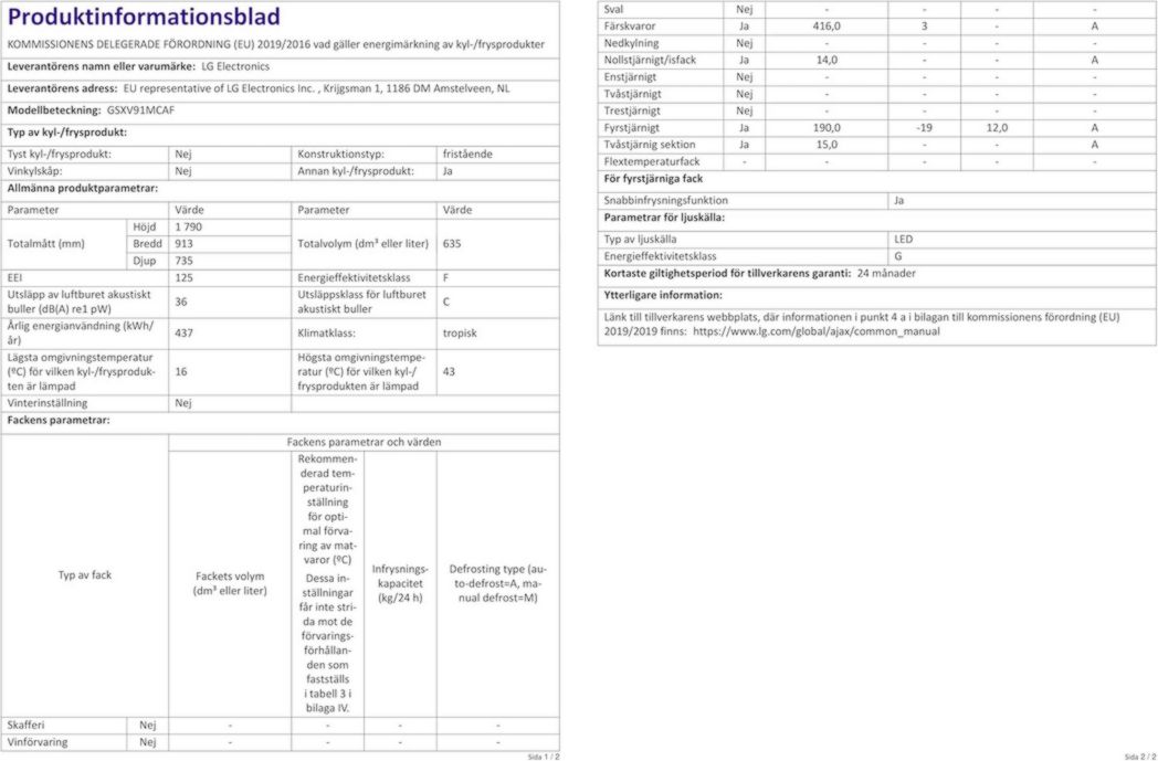 Réfrigérateur combiné LG GSXV91MCAF - Côte à côte, 635 L, InstaView, Total No-Frost, compartiment congélateur, distributeur d'eau et de glaçons UVnano, compresseur à onduleur linéaire, Wi-Fi, noir, classe F