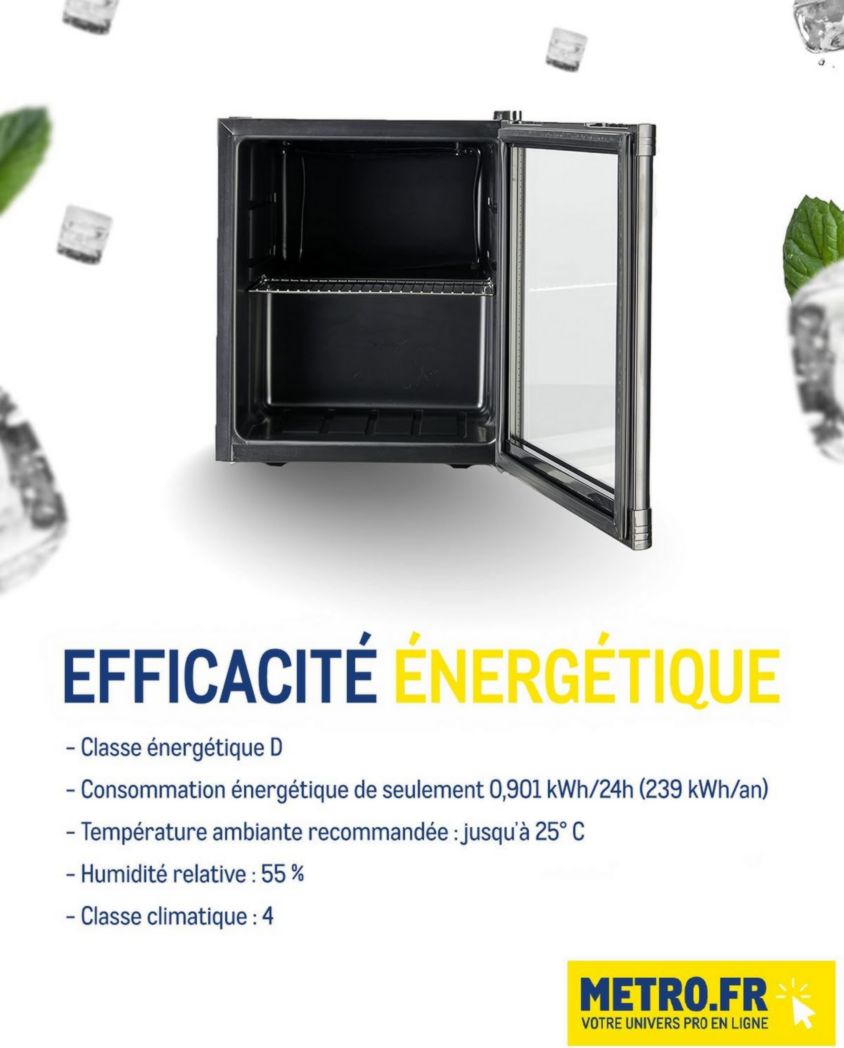 Réfrigérateur à boissons professionnel METRO GPC1088, métal/verre, 43 x 49 x 83 cm, 88 L, réfrigération statique, noir