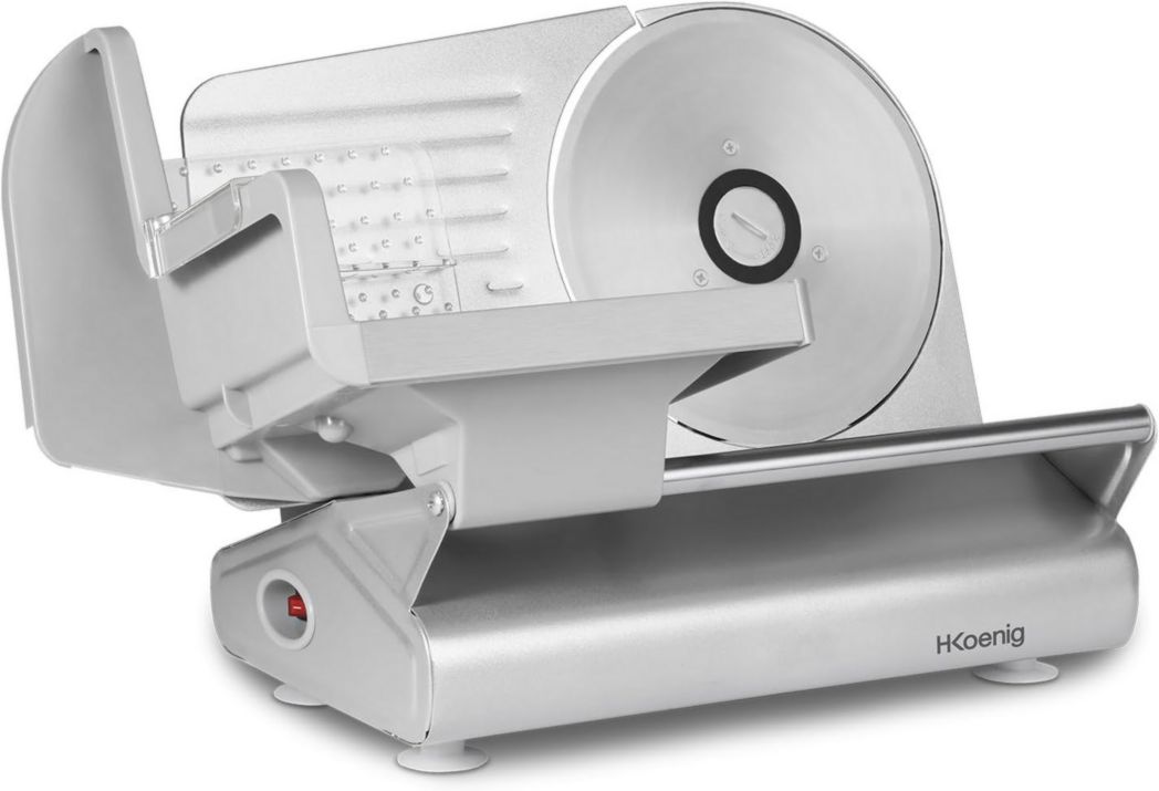 Trancheuse à viande électrique H.Koenig MSX254, Charcuterie, Professionnelle, Précise, Coupe 0-12 mm, Lame 25 cm, Aiguiseur intégré, Grand plateau, 282 tr/min, Rouge