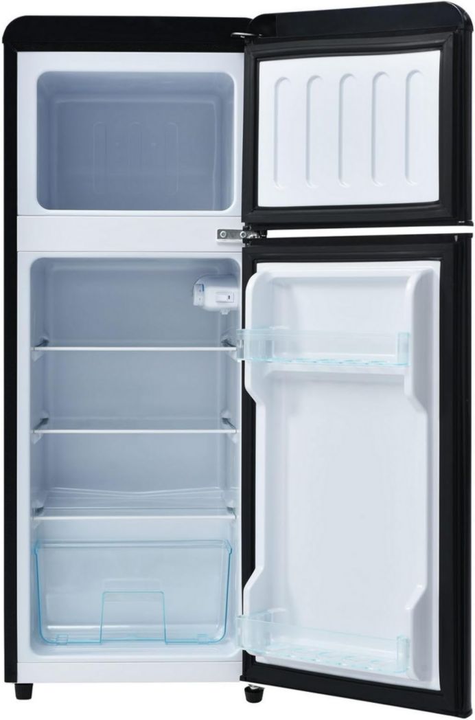 Réfrigérateur rétro Sweiko, congélateur vertical, éclairage LED, combiné réfrigérateur-congélateur, deux portes, volume total de 92 litres avec capacité de congélation de 28 litres (rouge)