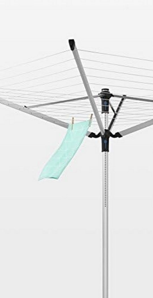 Brabantia - Séchoir à linge Lift-O-Matic - Étendoir à linge d'extérieur - Antidérapant - Résistant aux UV, 60 m - Rotation fluide - Pratique - Douille métallique à planter - Gris métallisé - 295 cm