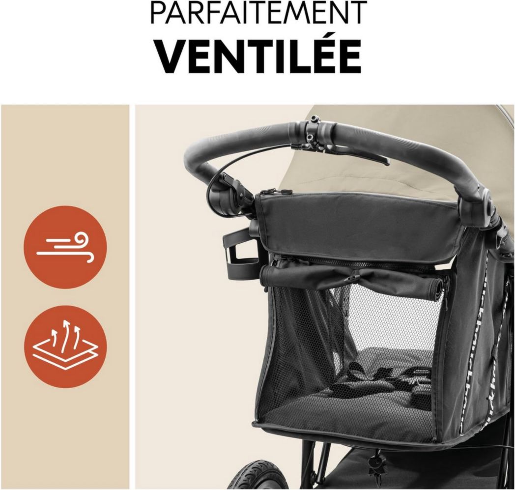 Poussette 3 roues Hauck Runner 3, tout-terrain, roues gonflables XL, jusqu'à 22 kg, frein à main, suspension, capote UPF 50+, pliable, panier, position allongée, porte-gobelet (vert jungle)