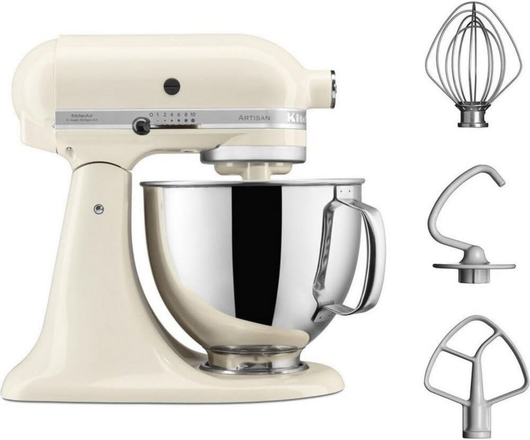 Robot pâtissier multifonction KitchenAid Artisan à tête inclinable avec 4 accessoires et bol de 4,8 L | Crème