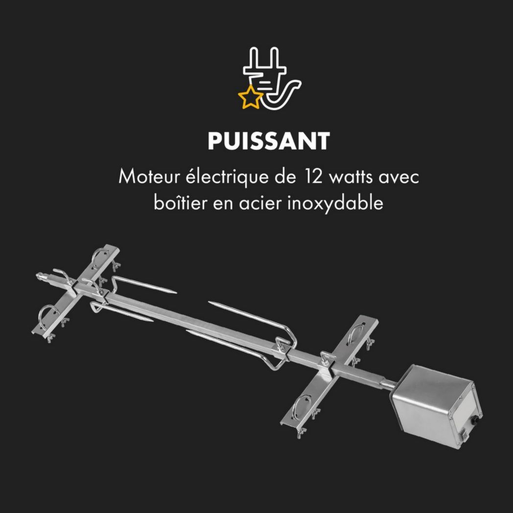 Rôtissoire électrique Klarstein, rôtissoire et barbecue, grande broche à cochon de lait, rôtissoire, barbecue 12 W avec 3 pieds en acier inoxydable