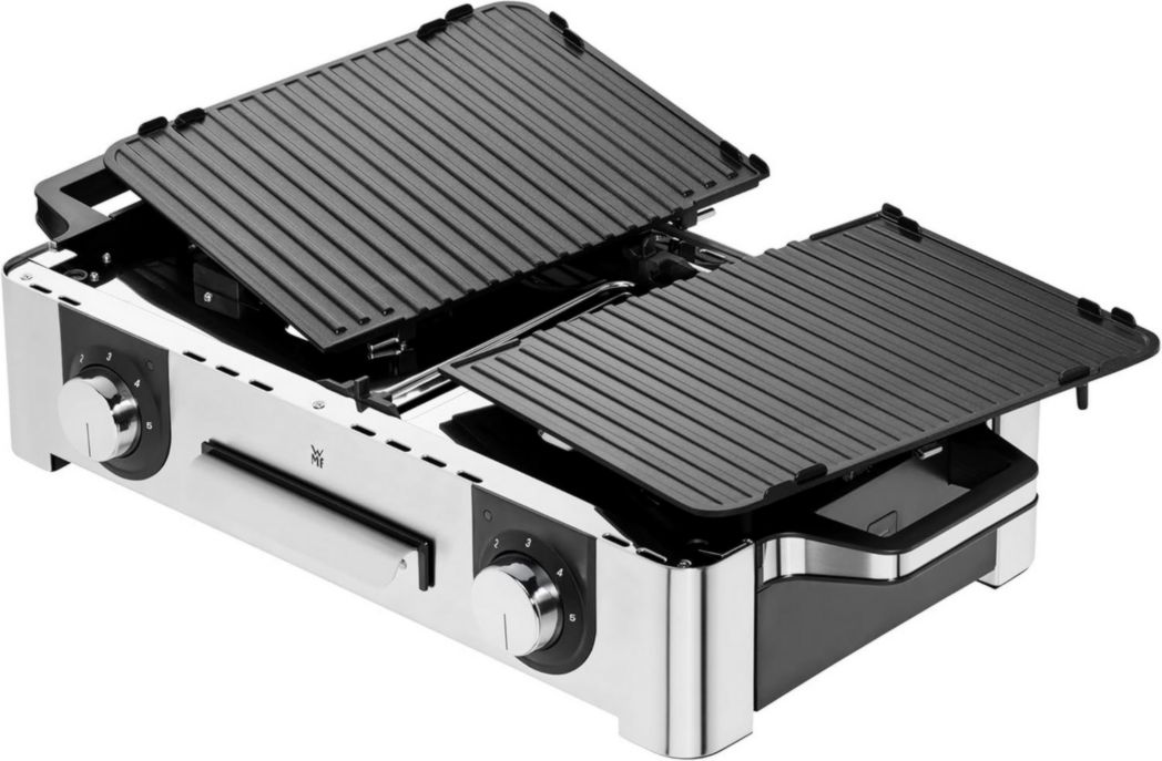 WMF Master-Grill électrique, 2400W, Grande surface 28x50cm, Revêtement antiadhésif, Plaques amovibles lavables au lave-vaisselle, Acier inoxydable Cromargan 18/10, Lono 0415280011