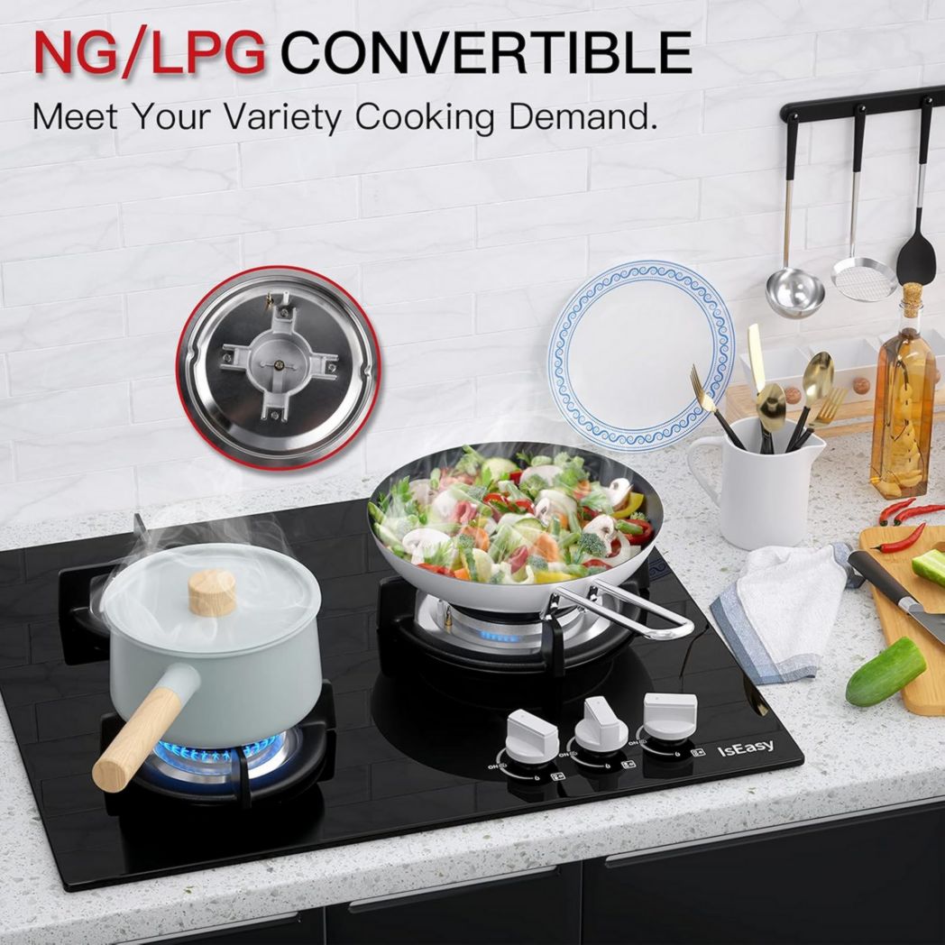 Plaque de cuisson à gaz 4 feux, plaque de cuisson 60 cm - Cuisinière encastrable - Gaz de ville et gaz en bouteille (4 feux - Verre)