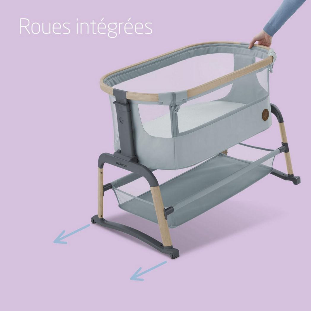 Lit cododo Maxi-Cosi Iora, lit cododo pliable pour bébé, 0-6 mois, 9 kg max, 4 positions d'inclinaison et 5 hauteurs, système coulissant, matelas confort, grand panier, facile à transporter, Essential Graphite