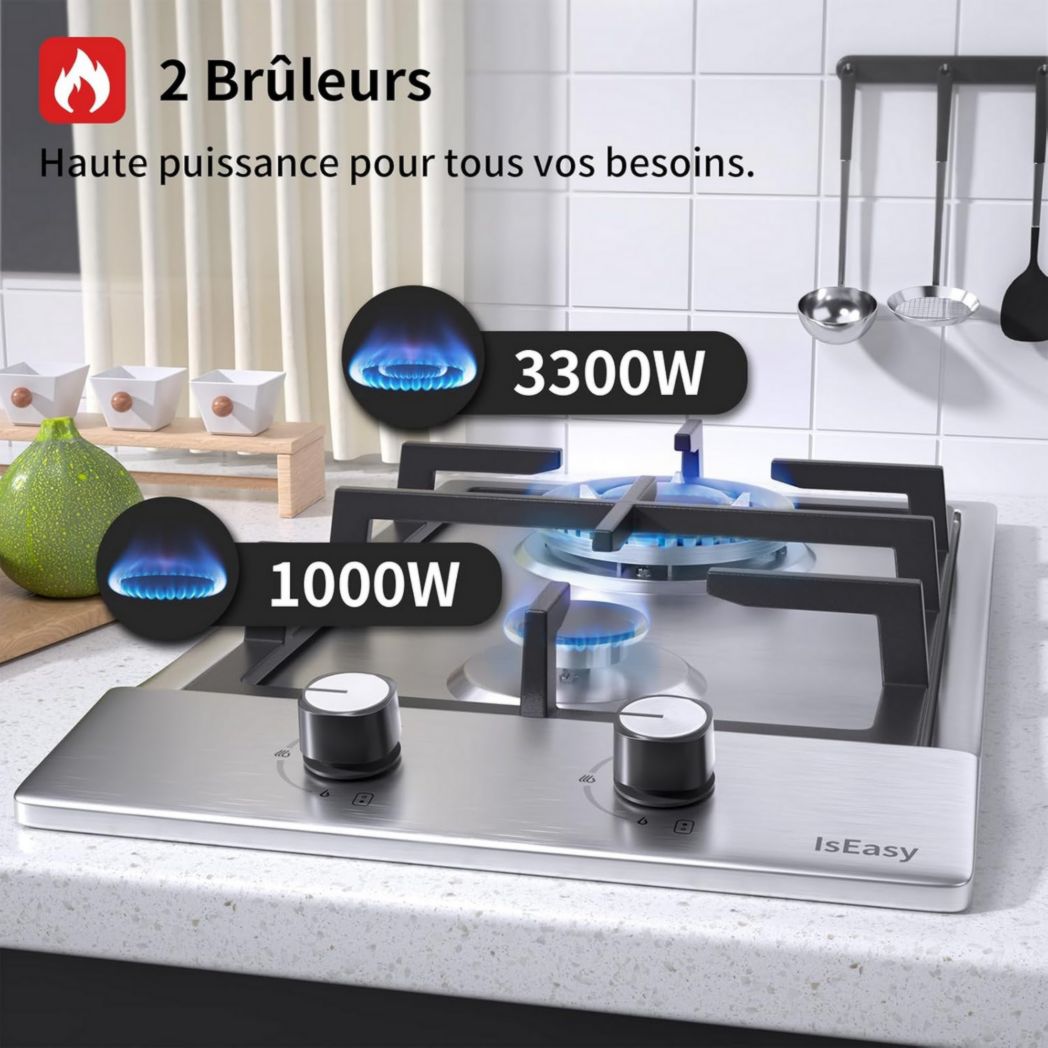 Plaque de cuisson à gaz 4 feux, plaque de cuisson 60 cm - Cuisinière encastrable - Gaz de ville et gaz en bouteille (4 feux - Verre)