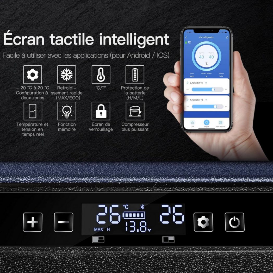 Glacière électrique double zone AAOBOSI 115 L, compresseur WiFi, 12 V/24 V et 100-240 V, pour camping, -20 °C à 20 °C, pour voiture, camion, bateau, camping, caravane, voyage, maison