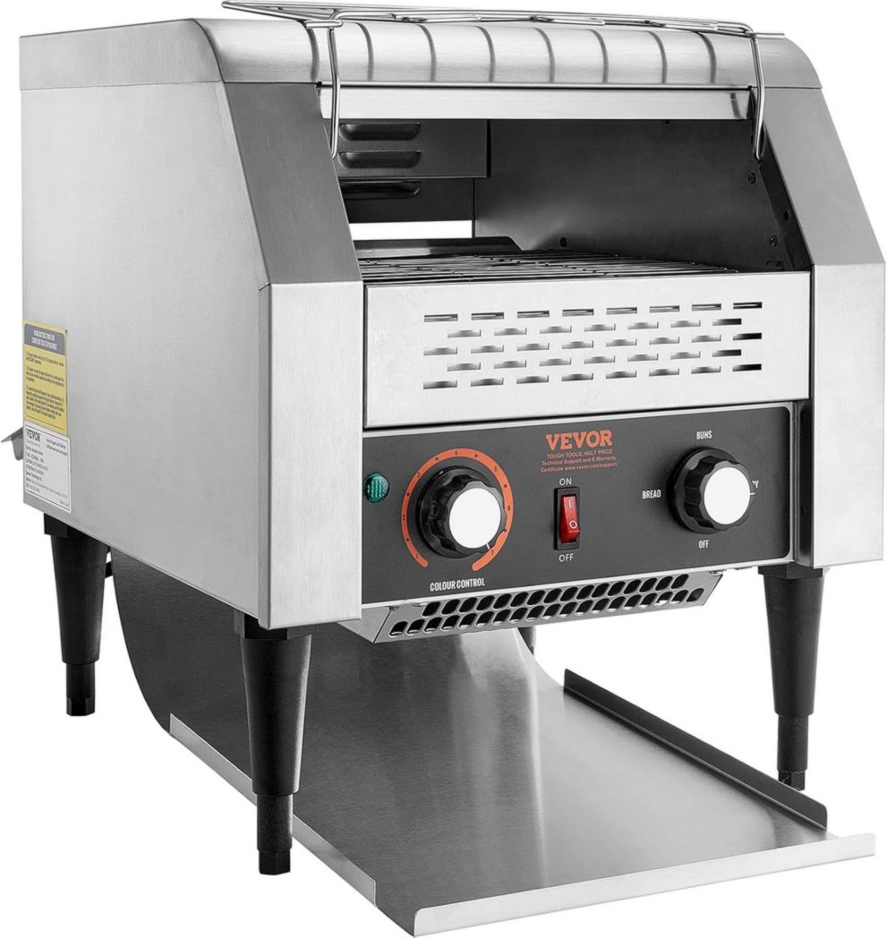 Grille-pain commercial VEVOR 300 tranches par heure en acier inoxydable 2200 W 7 vitesses avec plateau ramasse-miettes pour petits pains, bagels, hamburgers, boulangeries, restaurants, hôtels
