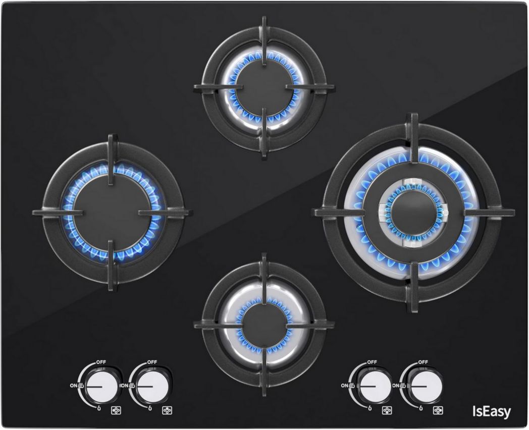 Plaque de cuisson à gaz 4 feux, plaque de cuisson 60 cm - Cuisinière encastrable - Gaz de ville et gaz en bouteille (4 feux - Verre)