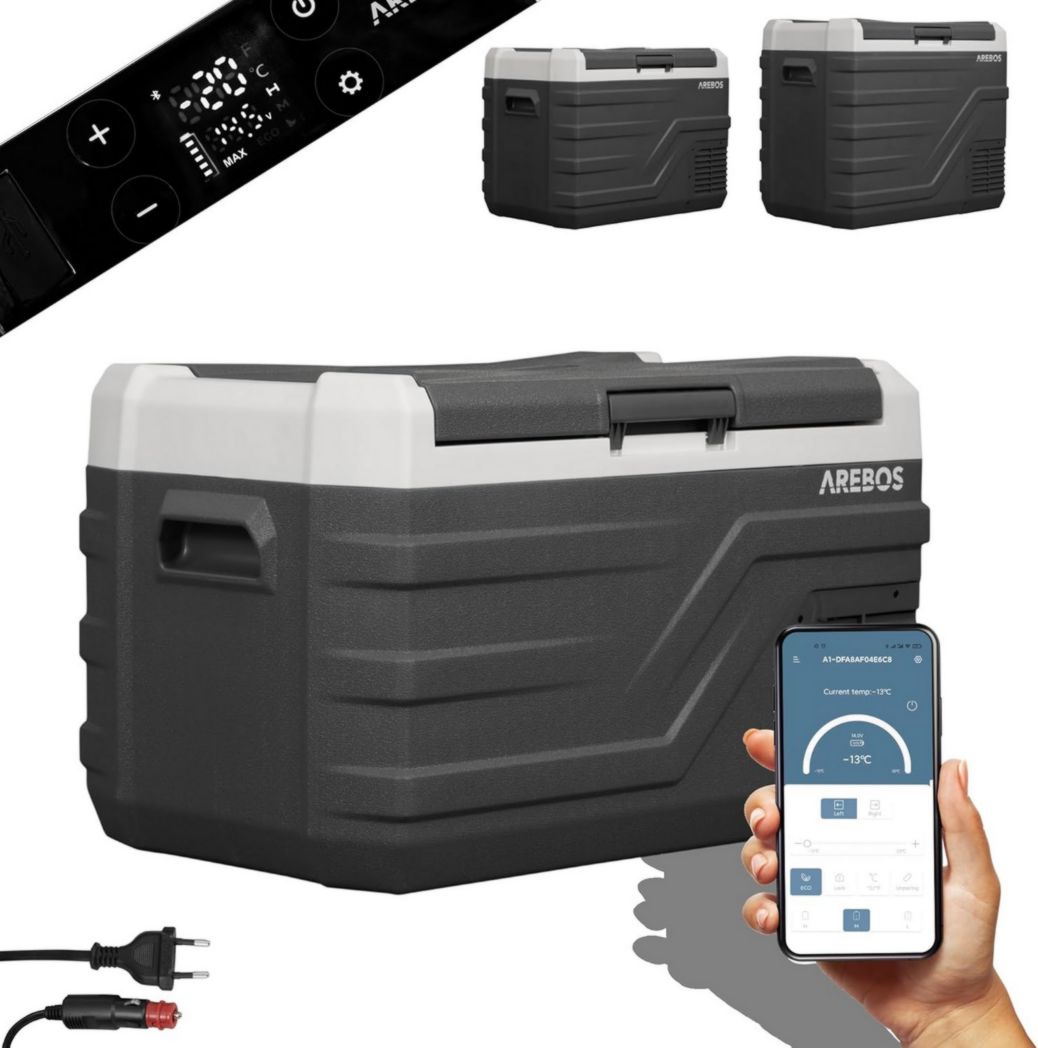 Glacière à compresseur Arebos 26 L | Glacière électrique avec application et contrôle intelligent | Réfrigérateur mobile avec port USB | Jusqu'à -20 °C | 12/24 V 230 V | Pour voiture, camion, camping