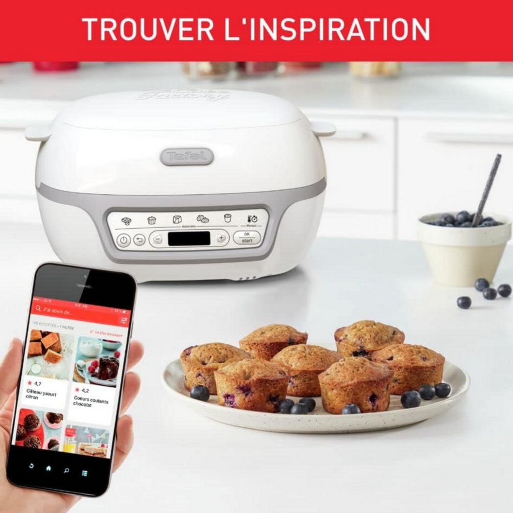 Tefal Cake Factory Délices Silver Maxi pack, Machine à gâteaux intelligente, 5 programmes automatiques, 1 mode manuel, Moules CreaBake, Application de recettes, Compatible CreaBake, KD812110