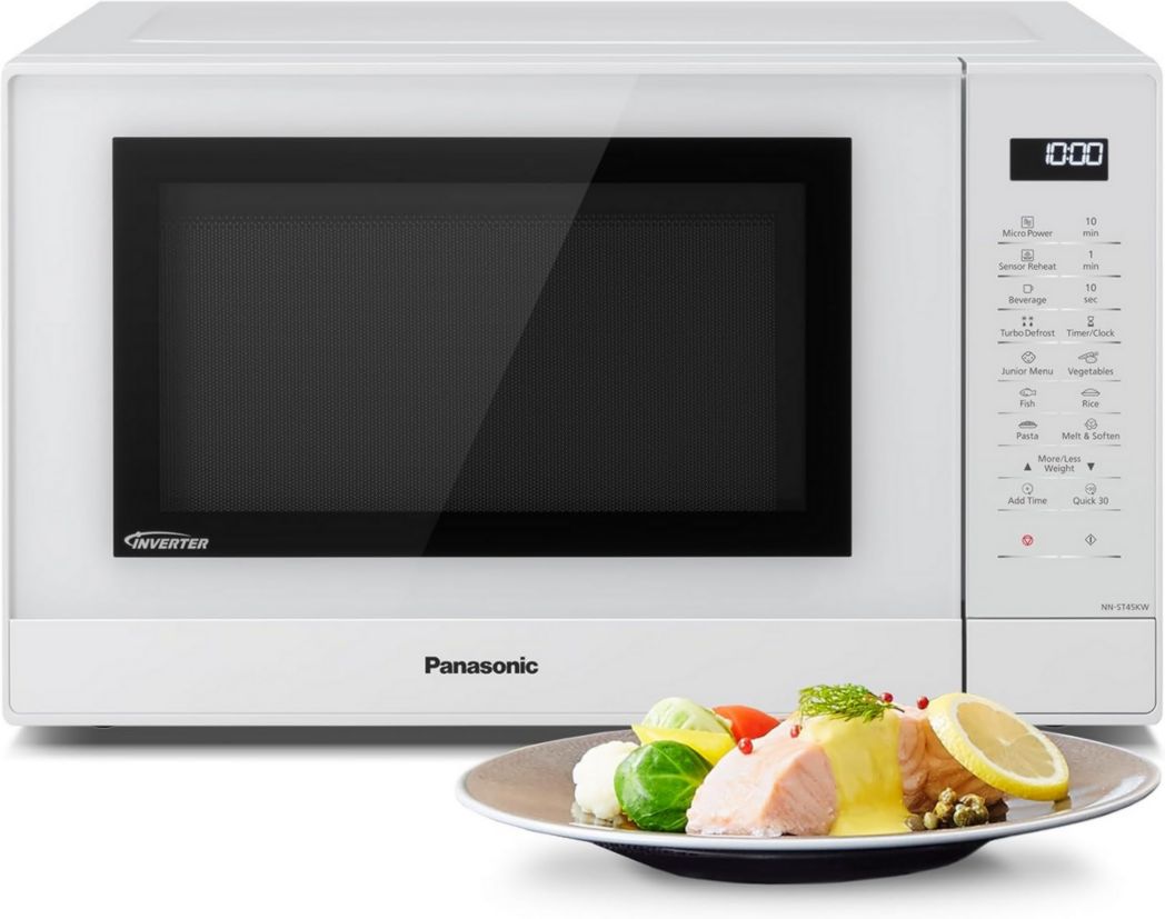 Four à micro-ondes et grill Panasonic NN-GT46KBSUG avec plateau tournant, 31 litres, acier inoxydable, 1 000 W, puissance du gril : 1 100 W, 24 programmes automatiques, écran LCD, capteur Genius, menu Junior, noir
