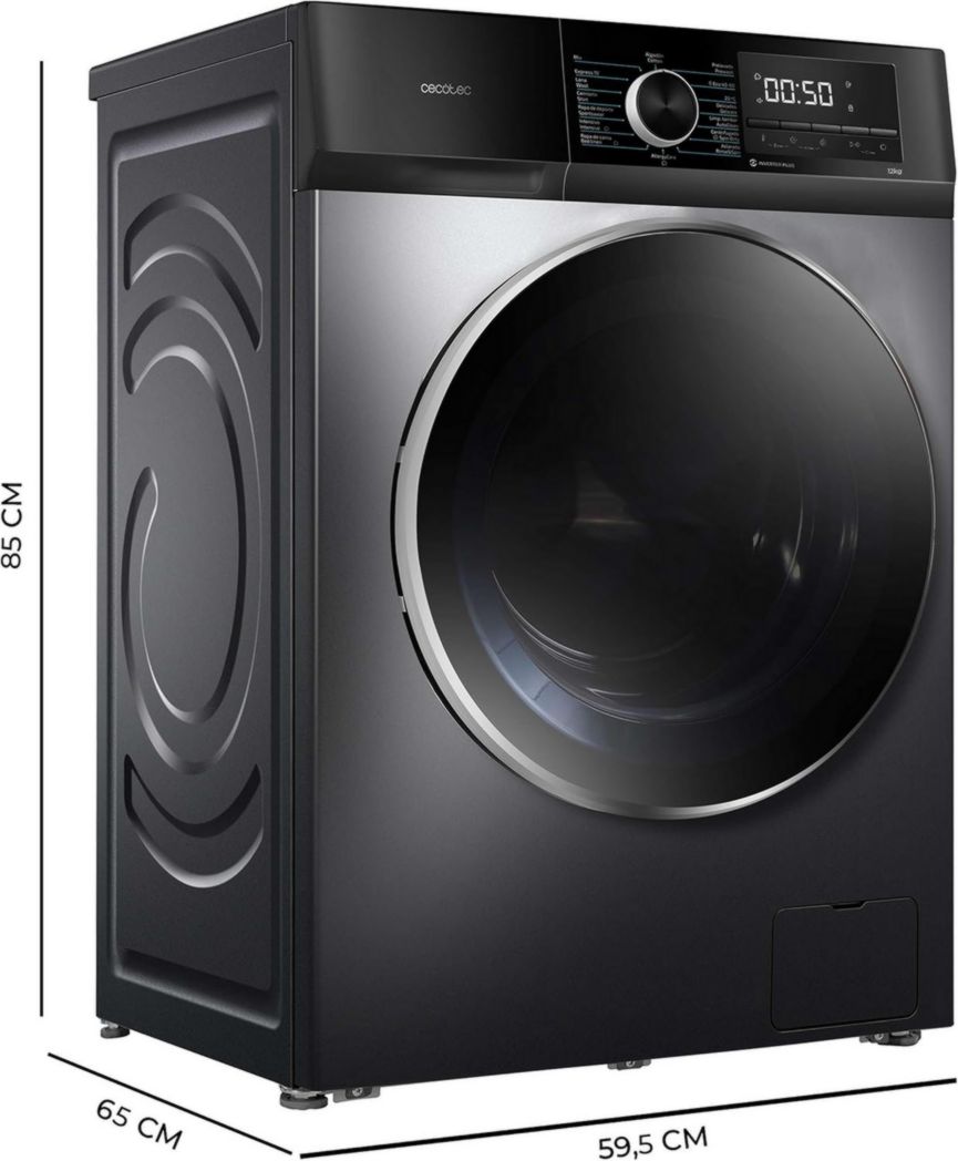 Cecotec Bolero Dresscode 10500 Inverter Steel A. Lave-linge 10 kg Acier, 1400 tr/min, moteur Inverter Plus, Vapeur, Classe A.