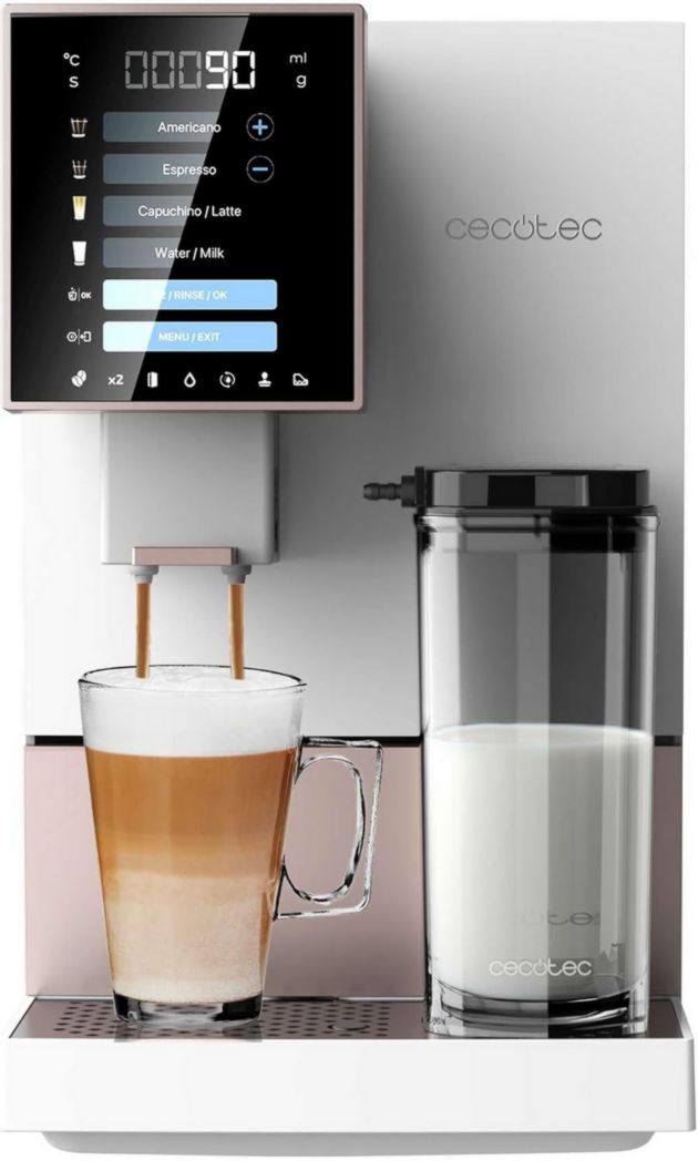 Machine à café super automatique Cecotec Cremmaet Compactccino Black Rose, 19 bars, réservoir à lait, système Thermoblock, 5 niveaux de mouture, réservoir à café de 150 g