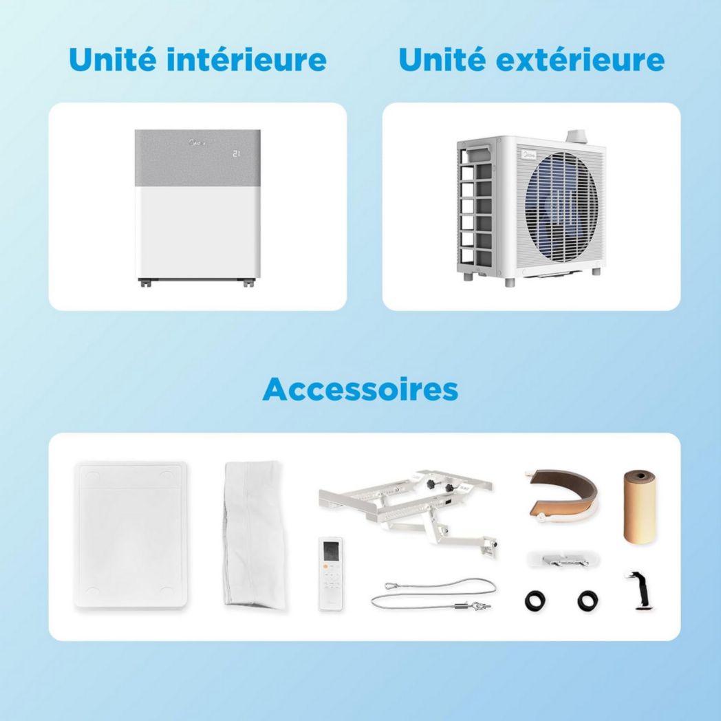 Climatiseur portable 4-en-1 silencieux MIDEA PortaSplit | 12 000 BTU | 3,5 kW, chauffage et climatiseur portables prêts à installer - Climatiseur portable avec refroidisseur, déshumidificateur, chauffage et ventilateur