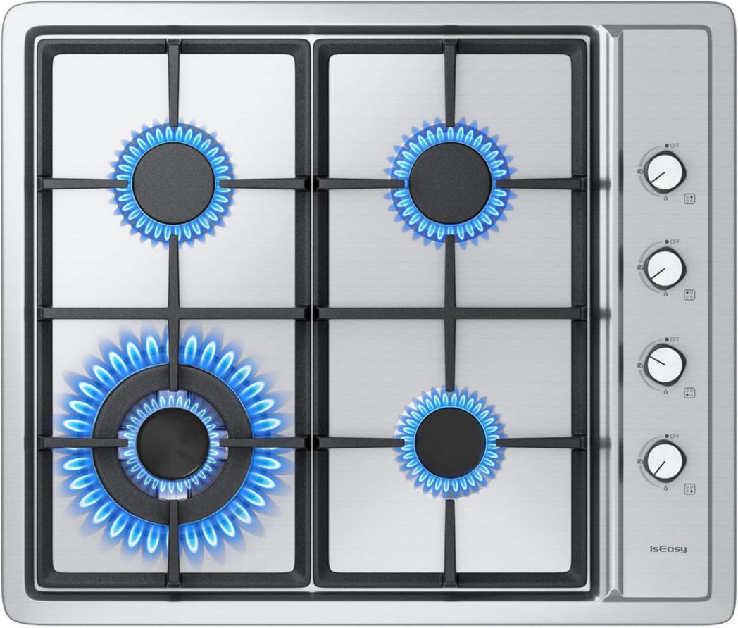 Plaque de cuisson à gaz 4 feux, plaque de cuisson 60 cm - Cuisinière encastrable - Gaz de ville et gaz en bouteille (4 feux - Verre)