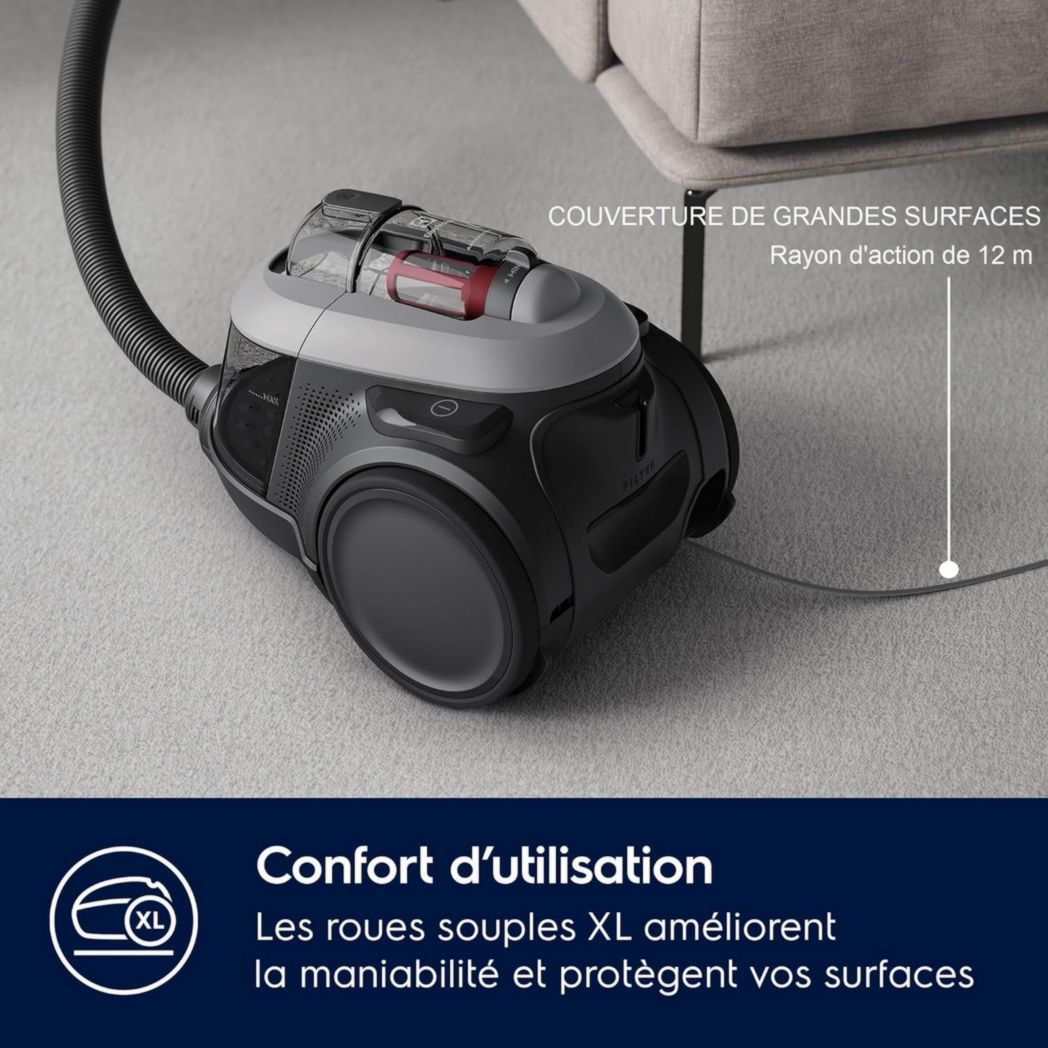 Electrolux Animal 600, aspirateur traîneau sans sac, accessoires pour poils d'animaux, filtration en 6 étapes, gain de place, technologie cyclonique, 55 % de matériaux recyclés, EL61A4UG, gris