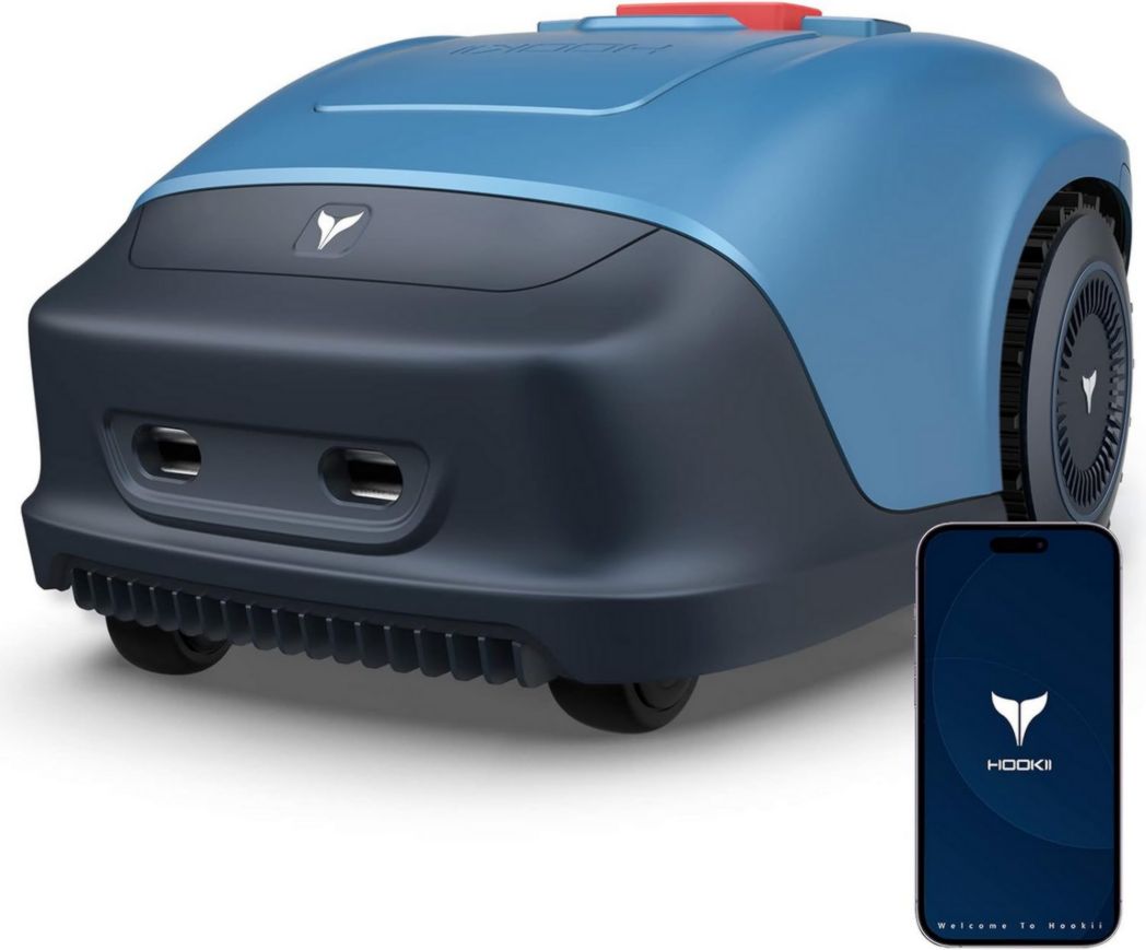 Tondeuse robot HOOKII pour jardins jusqu'à 1 000 m², tonte parallèle, recoupe et recharge automatique, Bluetooth/Wi-Fi, batterie grande capacité 4 400 mAh - Chargeur inclus (version Wi-Fi)
