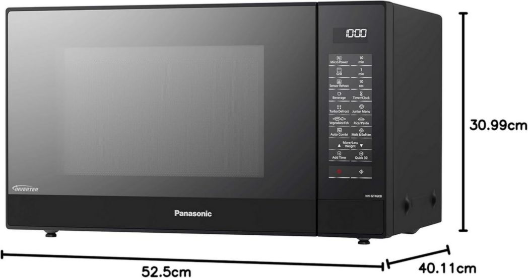 Four à micro-ondes et grill Panasonic NN-GT46KBSUG avec plateau tournant, 31 litres, acier inoxydable, 1 000 W, puissance du gril : 1 100 W, 24 programmes automatiques, écran LCD, capteur Genius, menu Junior, noir