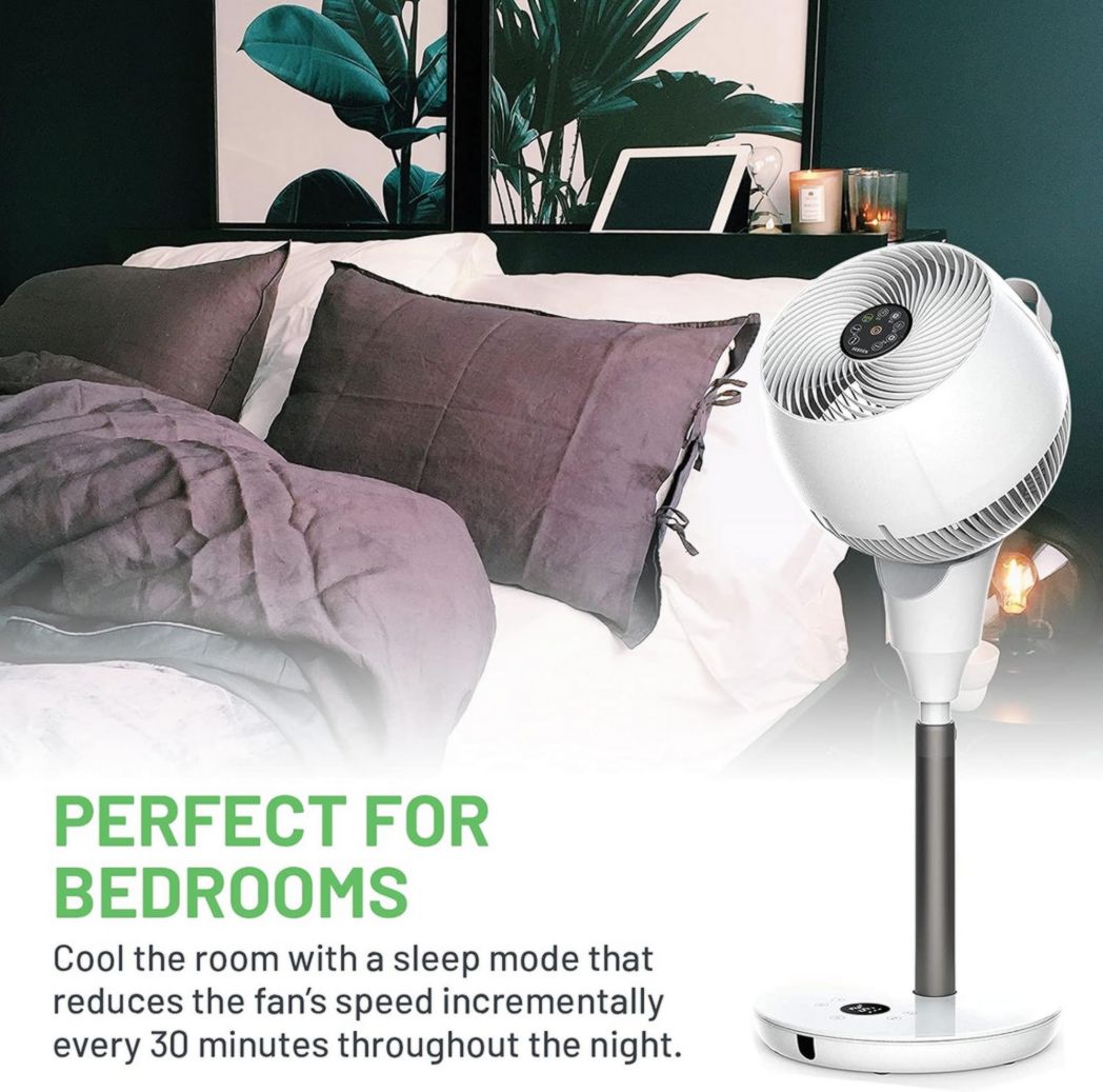 Circulateur d'air Meaco MeacoFan 1056 pour chambre à coucher, ventilateur de bureau, silencieux, économie d'énergie, refroidissement de toute la pièce – Blanc