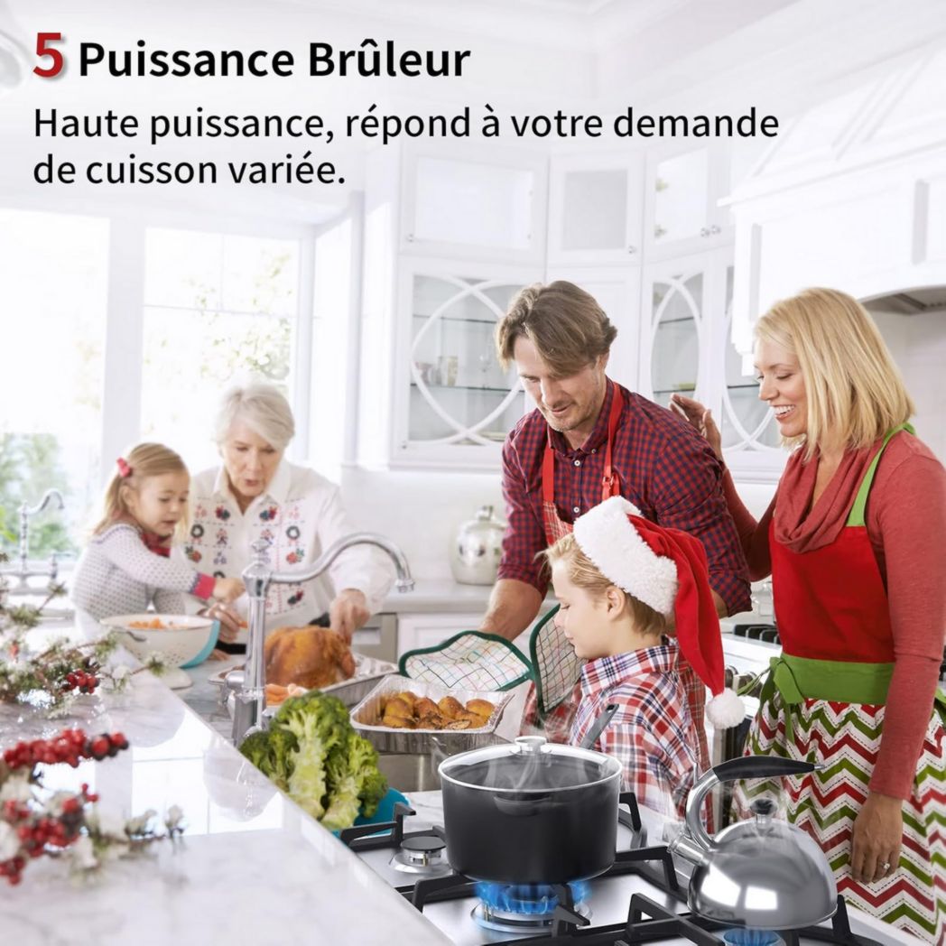 Plaque de cuisson à gaz 4 feux, plaque de cuisson 60 cm - Cuisinière encastrable - Gaz de ville et gaz en bouteille (4 feux - Verre)