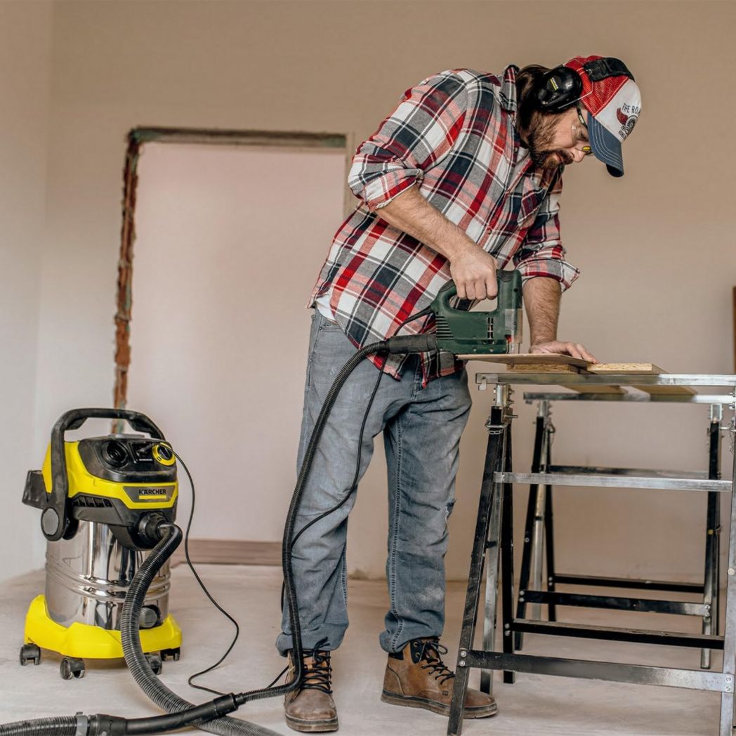 Aspirateur eau et poussière Kärcher WD 6 PS V-30/6/22/T, prise secteur, filtre plissé plat, fonction nettoyage, 1 300 W, réservoir : 30 l et bouchon de vidange, tuyau d'aspiration : 2,2 m