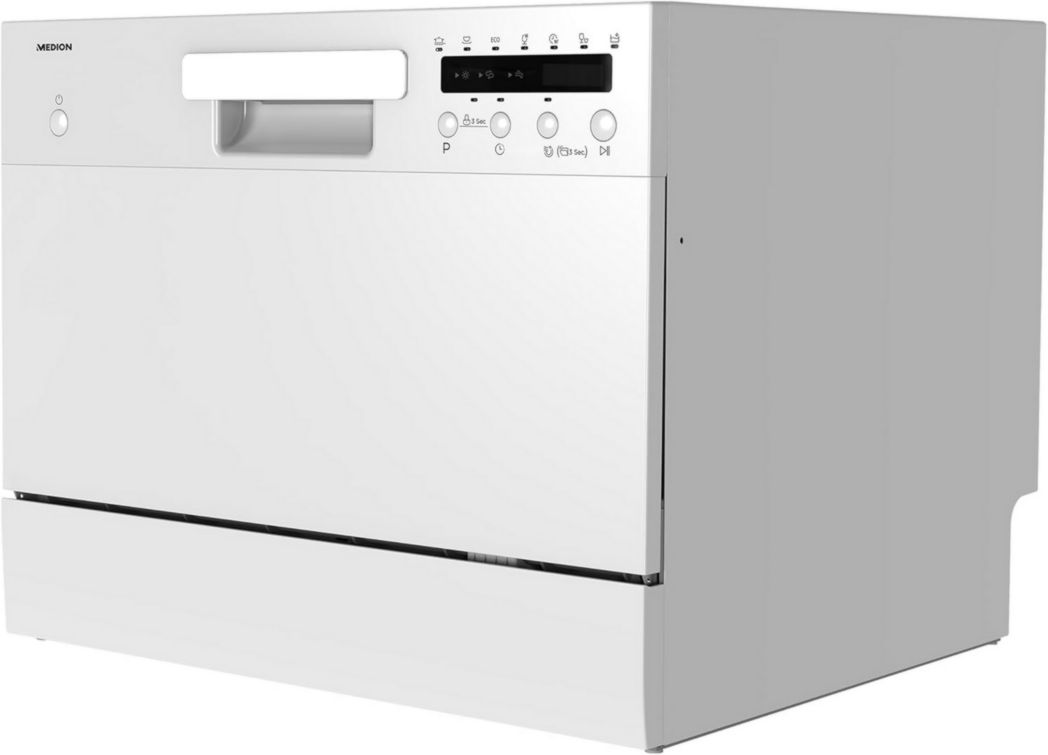 Lave-vaisselle de table MEDION (capacité 6 couverts, 7 programmes de nettoyage, affichage LED, 47 dB, MD37496) blanc