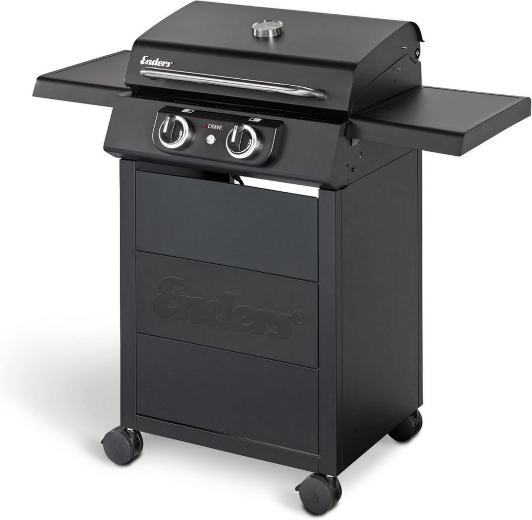 Barbecue électrique Enders® eCRAVE 2, avec grille en fonte, chariot de barbecue avec beaucoup d'espace de rangement, système de nettoyage Simple Clean™, 2 éléments chauffants puissants, hotte aspirante