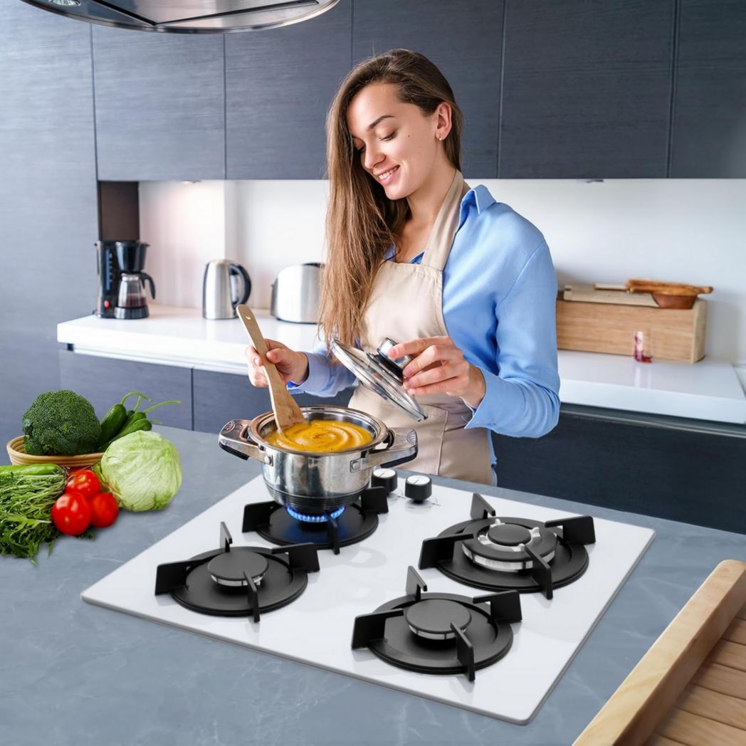 Plaque de cuisson à gaz 4 feux, plaque de cuisson 60 cm - Cuisinière encastrable - Gaz de ville et gaz en bouteille (4 feux - Verre)