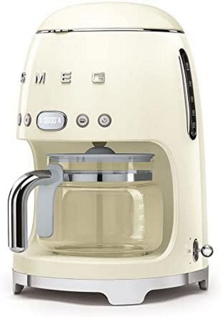 Smeg, DCF02PBEU, cafetière filtre, arôme et démarrage automatique, verseuse en verre jusqu'à 12 tasses, 2 niveaux d'intensité, maintien au chaud, 1050 W, bleu clair pastel