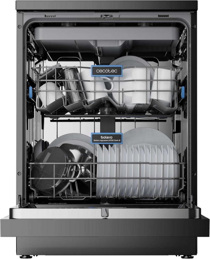 Lave-vaisselle Cecotec 60cm Bolero Aguazero 6700 B Lave-vaisselle blanc, 15 couverts, Classe B, moteur Inverter Plus, O2 Dry, Lavage Dual Zone, Plateau réglable, Turbo Dry+ et Demi-charge.