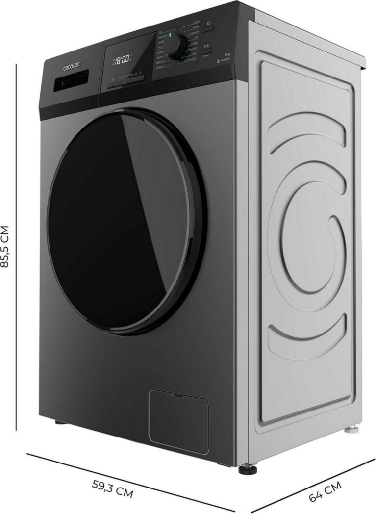 Lave-linge frontal Cecotec Bolero Dresscode 9410 Inverter A 9 kg. Puissance : 1 900 W, 1 400 tr/min réglable, 16 programmes, faible consommation d'énergie, vapeur, stérilisation du linge.