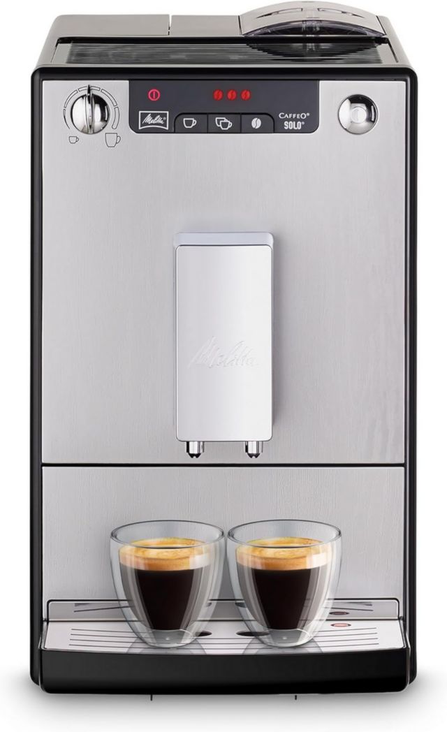 Melitta Caffeo Solo Noir Pure Black, Machine à café à grains avec broyeur et système d'extraction d'arômes, écran LED, mode 1 à 2 tasses, machine à expresso, automatique, E950-222, 1400 W