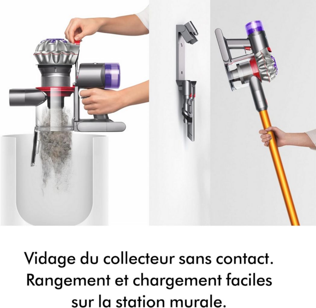 Aspirateur-balai sans fil Dyson V8 Advanced™ – 130 AW, autonomie de 40 min, brosse motorisée auto-démêlante, accessoires combinés, station d'accueil murale, argent/nickel