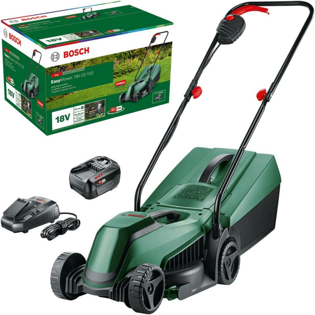 Tondeuse à gazon sans fil Bosch CityMower 18V-32-300 (18 V, 1 batterie 4,0 Ah, moteur sans balais, largeur de coupe : 32 cm, tond jusqu'à 300 m², dans un carton)