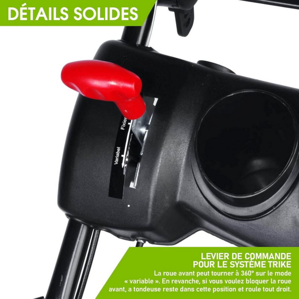 Tondeuse thermique 3 roues BRAST TRIKE E-START 224cc 53cm autotractée démarrage électrique mulching 4en1 capot tôle acier 60l - moteur 4 temps de la marque française GT réglable