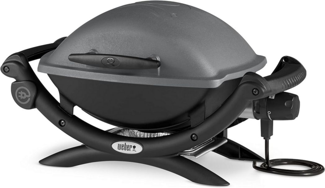 Barbecue électrique Weber Q1400, surface de cuisson 43 x 32 cm, portable, grille en fonte émaillée divisée en 2 parties, couvercle et cuve en fonte d'aluminium - Gris foncé (52020053)