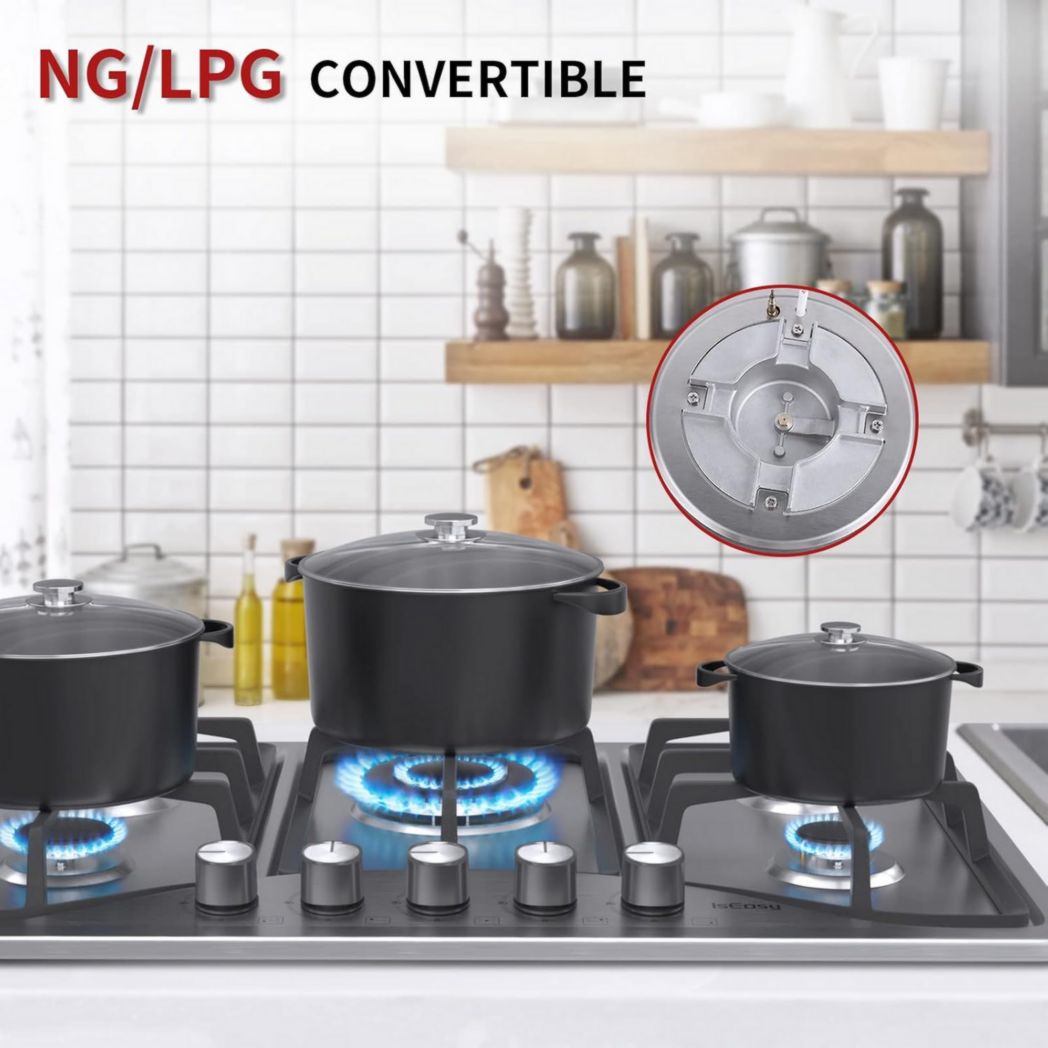 Plaque de cuisson à gaz 4 feux, plaque de cuisson 60 cm - Cuisinière encastrable - Gaz de ville et gaz en bouteille (4 feux - Verre)