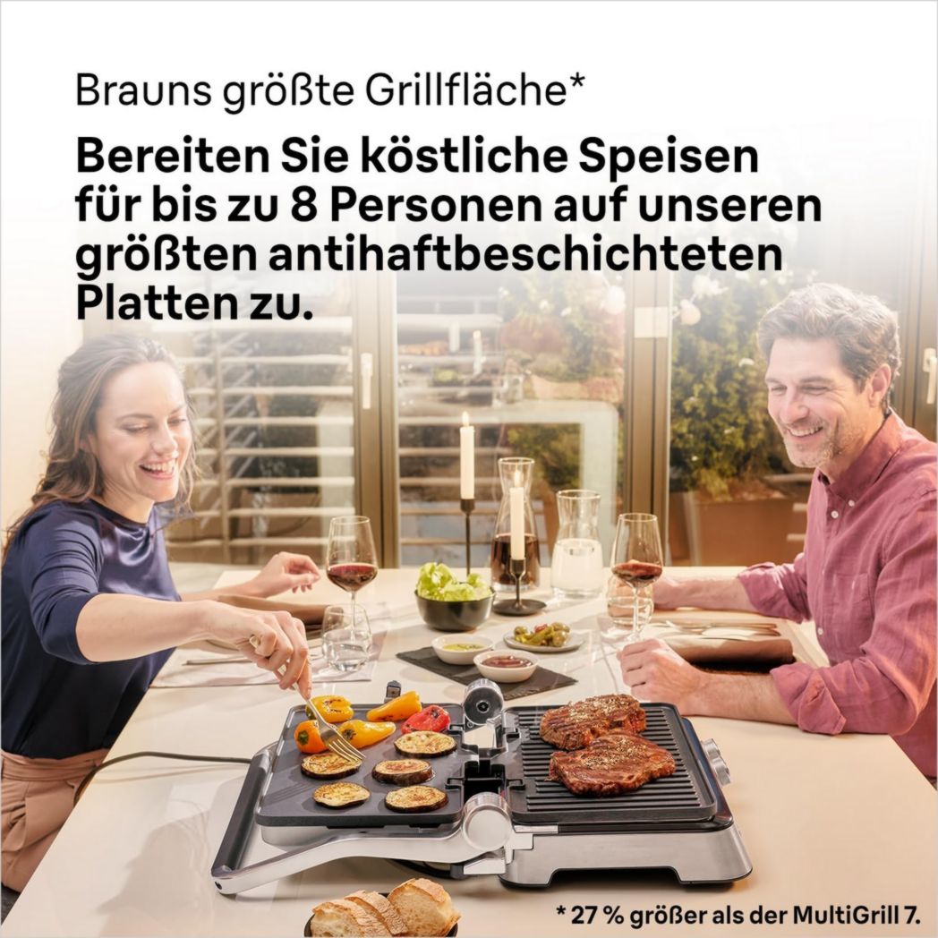 Braun MultiGrill 9 CG 9047, appareil à panini électrique avec plaques de cuisson, cuisson, gaufres, 2 thermostats indépendants, 3 positions de cuisson, plaques lavables au lave-vaisselle, 2 000 W, noir/acier inoxydable