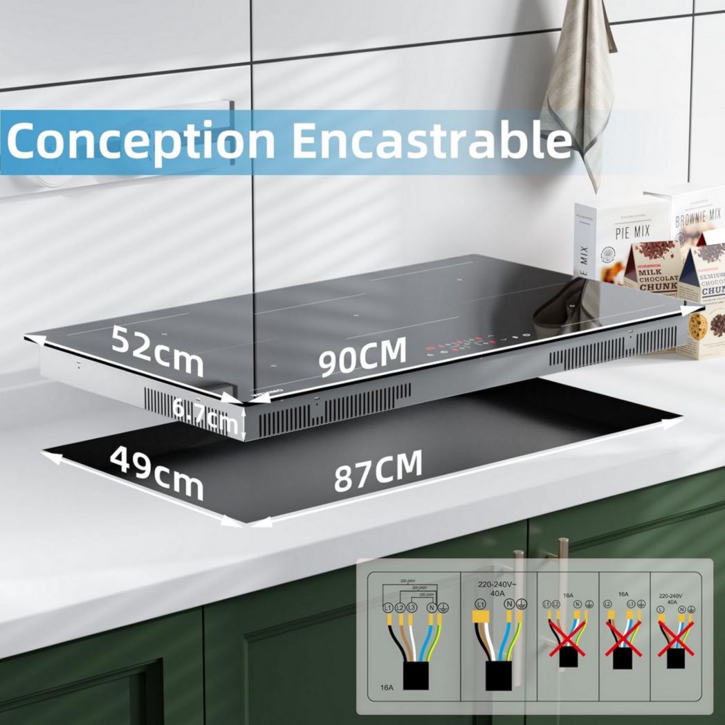 Plaque de cuisson vitrocéramique encastrable 4 feux, WEHIMO 6000W - 59cm - Minuterie, 9 niveaux de puissance, commande tactile, sécurité enfant...