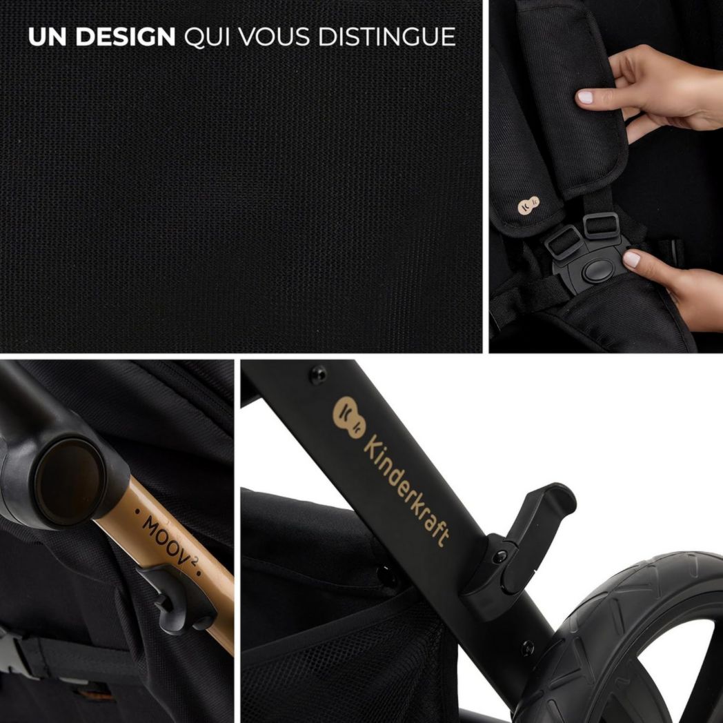 Poussette 3-en-1 Kinderkraft MOOV2, système de voyage de la naissance à 27 kg, siège auto Mink PRO I-Size inclus, pare-soleil extensible avec filtre UPF50+, accessoires pratiques, gris