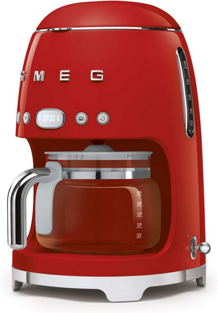 Smeg, DCF02PBEU, cafetière filtre, arôme et démarrage automatique, verseuse en verre jusqu'à 12 tasses, 2 niveaux d'intensité, maintien au chaud, 1050 W, bleu clair pastel