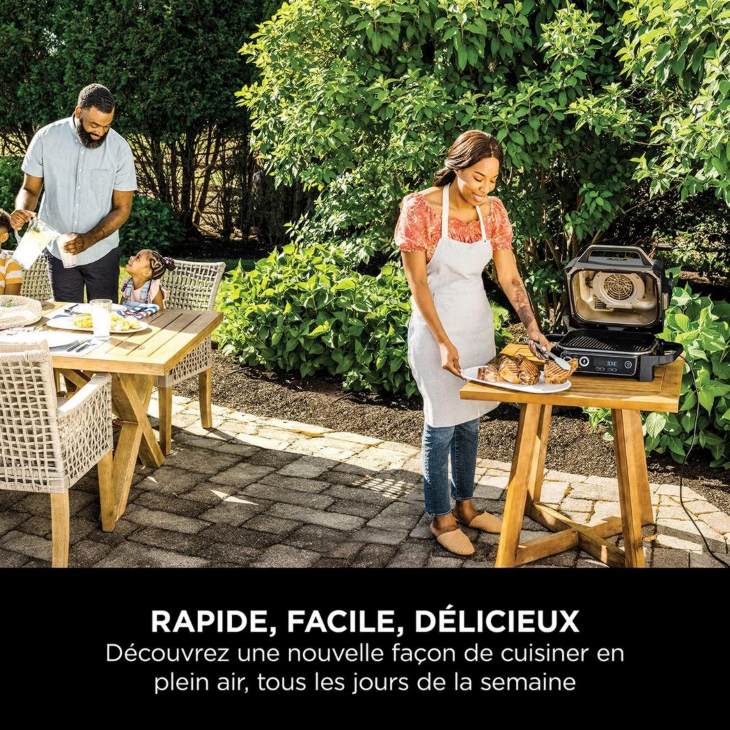 Barbecue et fumoir électrique Ninja Woodfire Pro XL avec thermomètre, barbecue d'extérieur 4 en 1 et friteuse à air avec système de cuisson intelligent et granulés de bois, portable, gris/noir, OG850EU