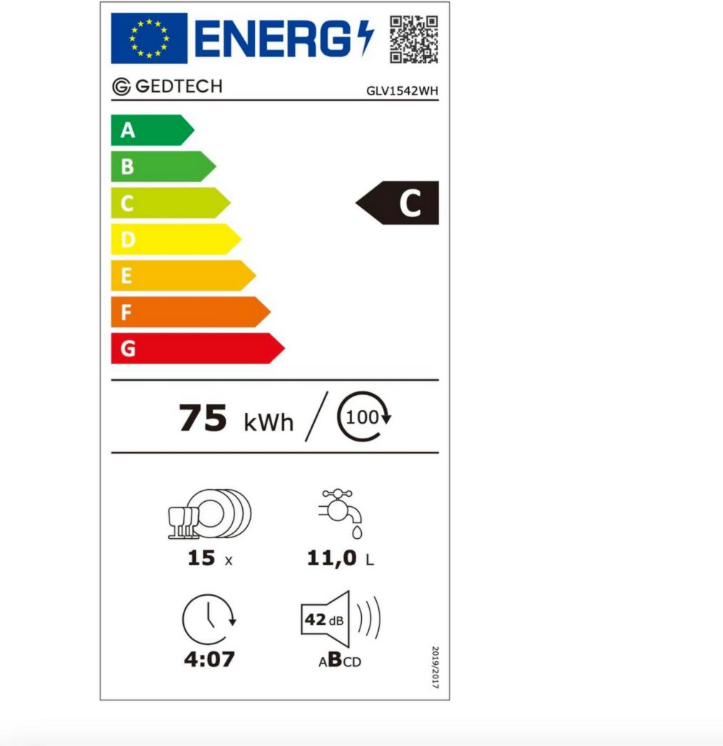 Lave-vaisselle GEDTECH GLV1542DX 15 ch - Tiroir à couverts - 42 dB - Ultra silencieux - Départ différé - Éco - Intensif - Rapide - Faible consommation - Classe C - Inox foncé - Protection enfant