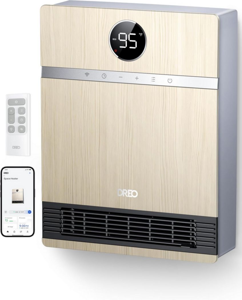 Chauffage mural intelligent Dreo - Sortie 30° - 1500 W - Thermostat réglable - Télécommande - Minuterie - Chauffage facile à monter pour l'intérieur - Fonctionne avec Alexa