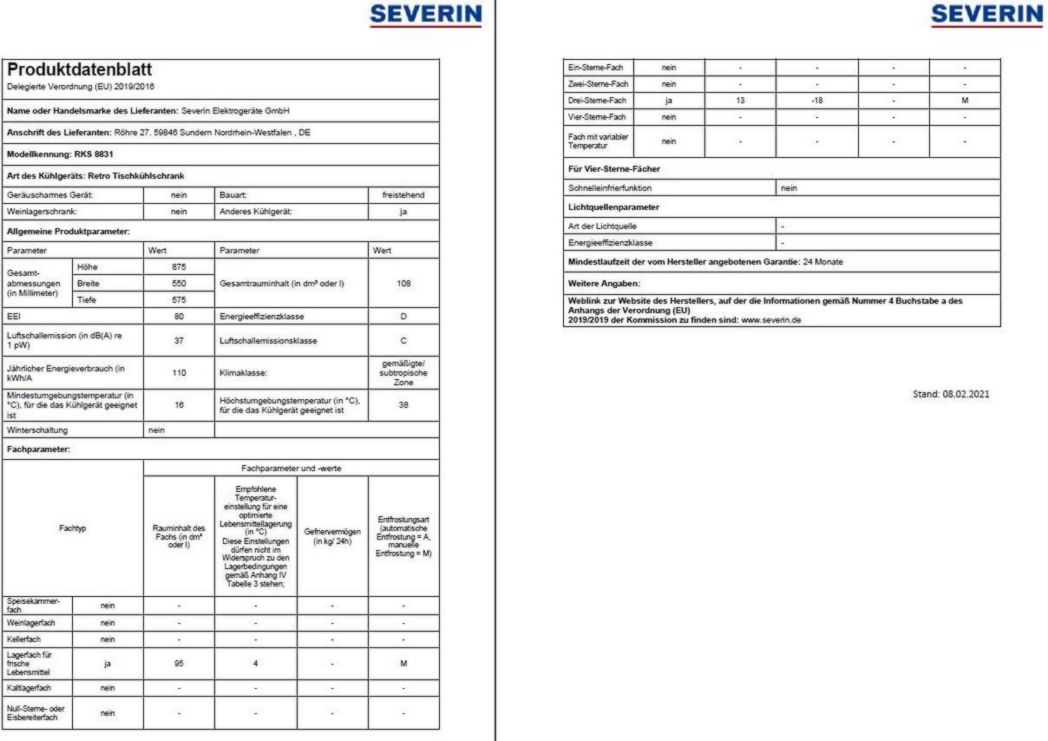 Réfrigérateur-congélateur SEVERIN, Pose libre, Longueur 55 cm, 108 L, Classe D, 110 kWh/an, 37 dB, Look rétro, Crème, RKS 8833