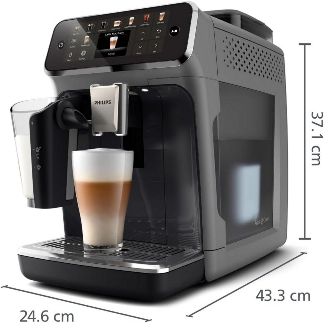 Machine à expresso entièrement automatique Philips série 5500 – 20 boissons chaudes et glacées, carafe LatteGo facile à nettoyer, SilentBrew 40 % plus silencieux, démarrage rapide, noir et argent (EP5546/70)